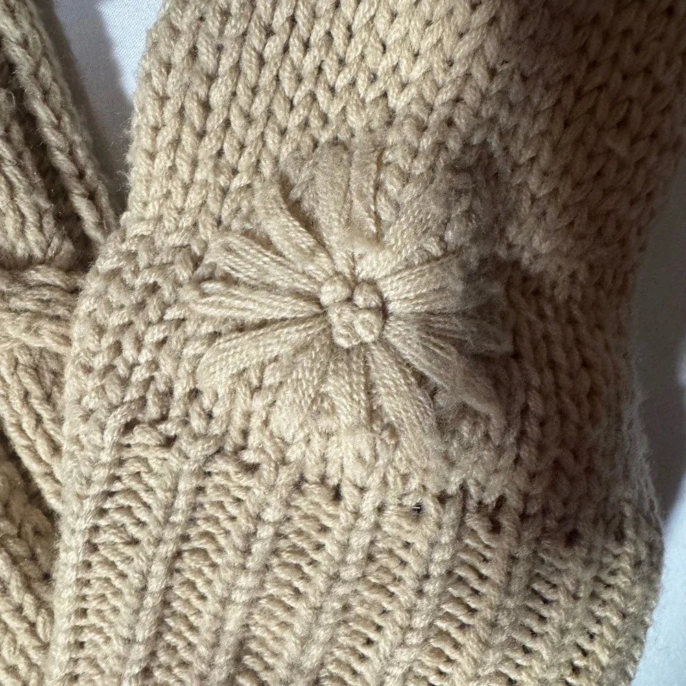 Vintage Tan Cable Knit Cardigan Sweater Womens Small‎ Chunky Button Front Korea